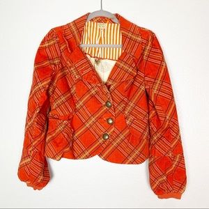 Anthropologie Purr | Orange Plaid Button Up Coat